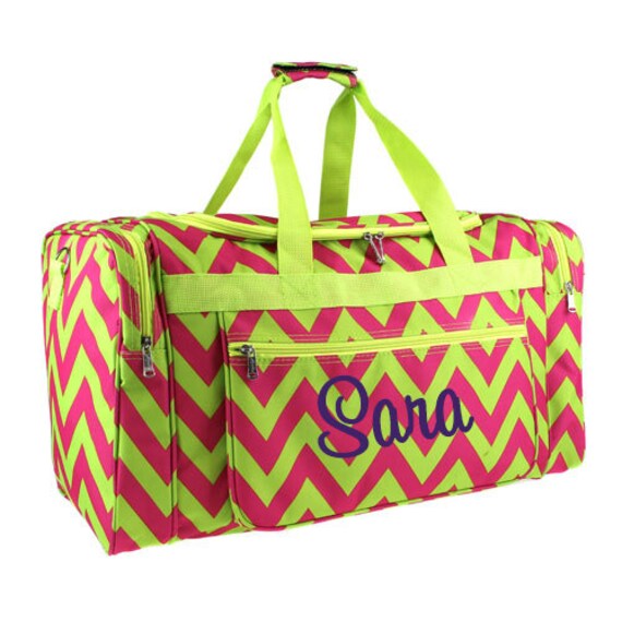 22 Lime green & Pink Chevron DUFFLE Bag Overnight Etsy