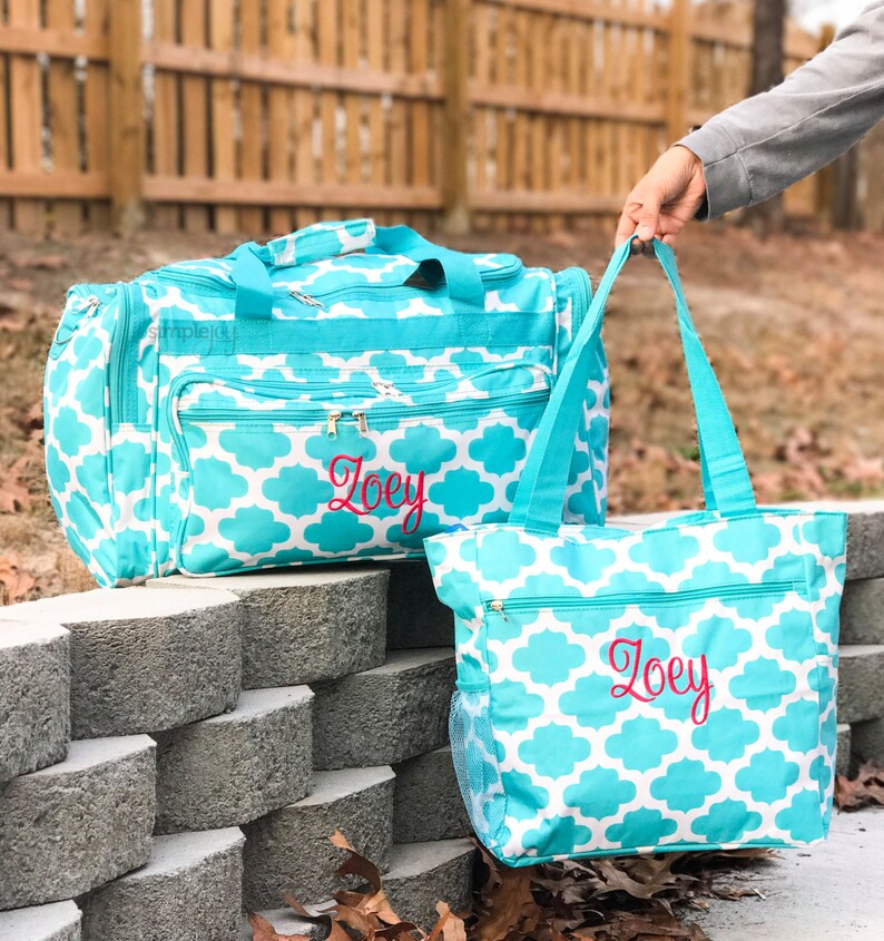 Quatrefoil Duffle Bag Monogram Tote Bag Gray Duffle Bag Etsy