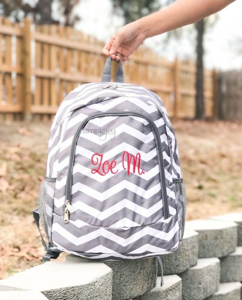 Girl Backpack Gray Monogrammed Backpack Teal Boy Backpack Navy Personalized Backpack ManyColors Chevron Backpack Full Size Backpack