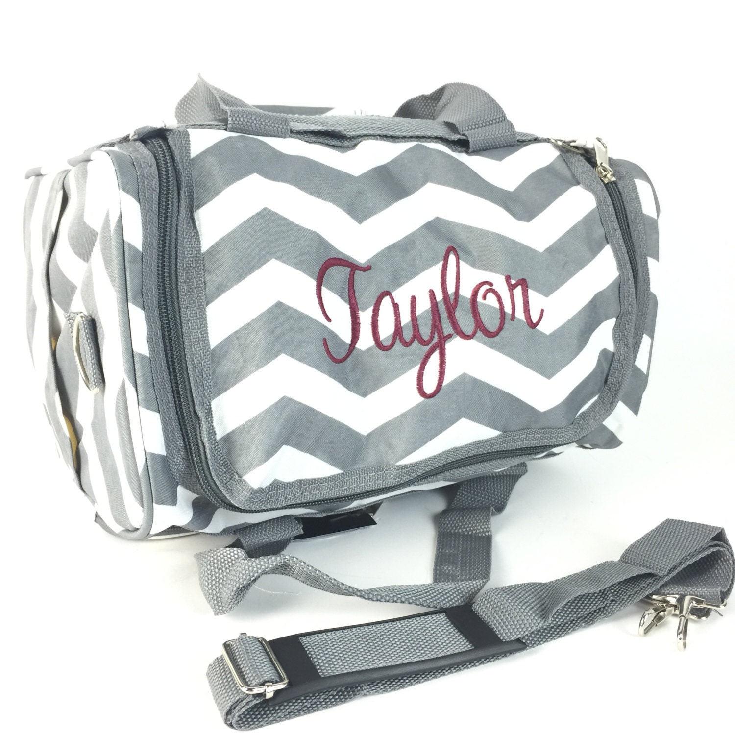 Small Gray Duffle Bag Chevron Gray Duffle Bag Gray Cosmetic Etsy