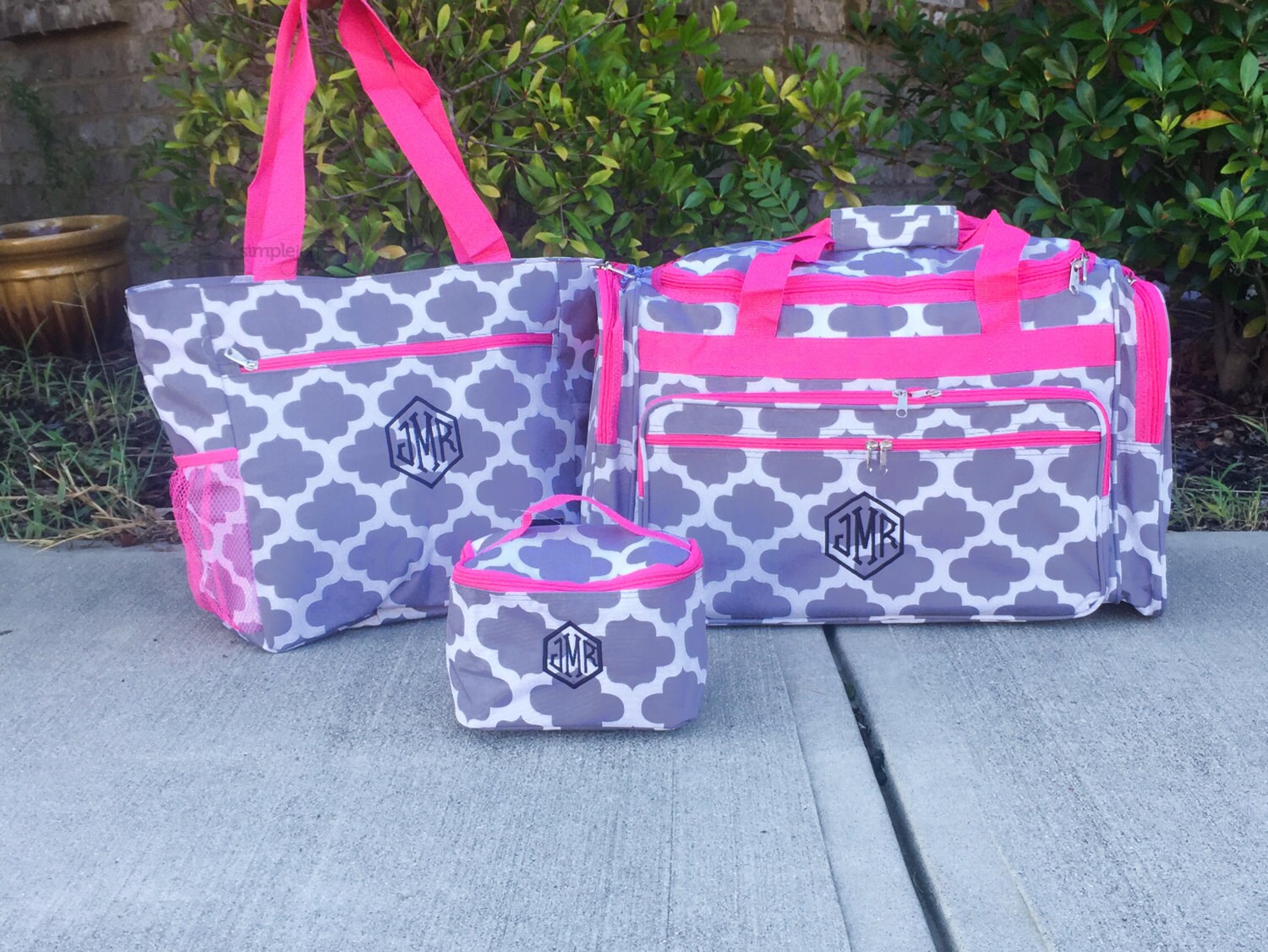 Quatrefoil Duffle Bag, Monogram Tote Bag, Gray Duffle Bag, Quatrefoil…