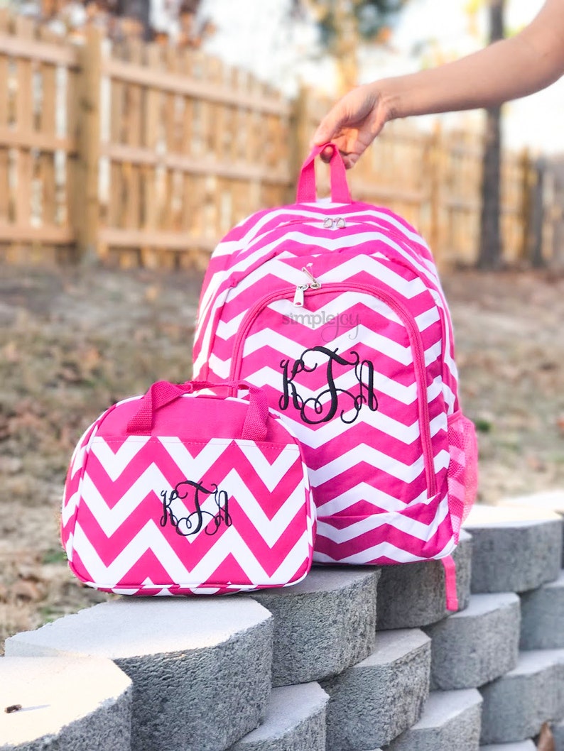 Chevron Backpack Girls Backpack and Lunchbox Personalized Backpack and Lunchbox Monogrammed Backpack and Lunch Box Set Cute Backpack Set