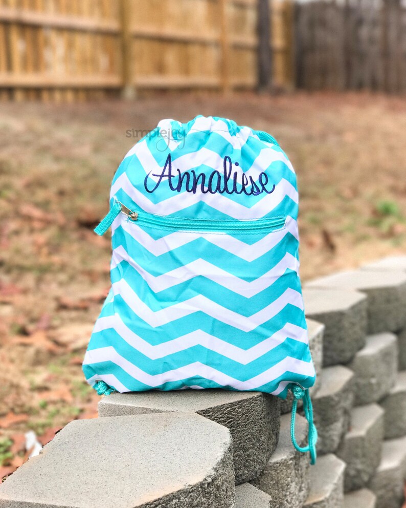 teal drawstring bag