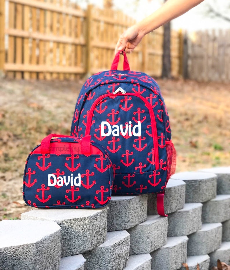 Navy Backpack Anchor Backpack 4 Colors Personalized Backpack Boys Backpack Girl Backpack Anchor LunchBox Kids Backpack Teal Backpack