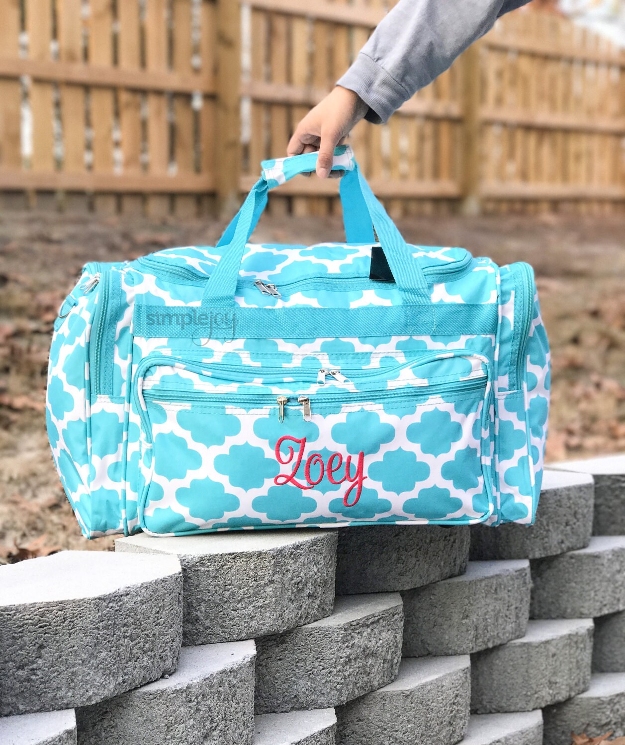 Quatrefoil DUFFLE Bag, Teal Duffle Bag, Personalized Duffle Bag, Wome…