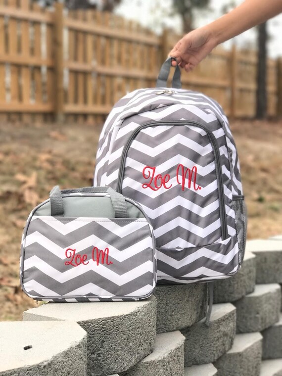 monogrammed backpack and lunchbox