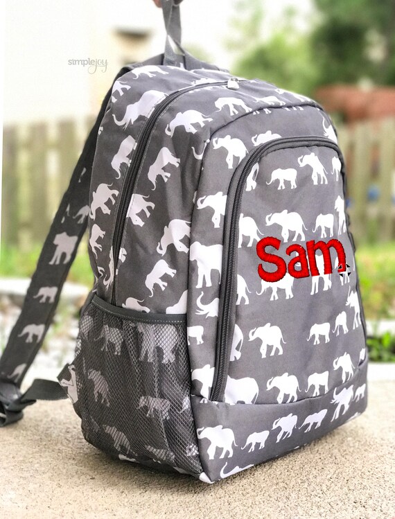 Elephant Backpack Gray Elephants Backpack Monogrammed Etsy