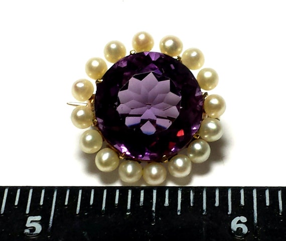 Estate Large Round Dark Amethyst and Round White … - image 5