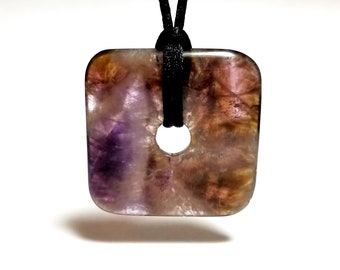 Smoky Amethyst Polished Square Donut 40mm Pendant Necklace