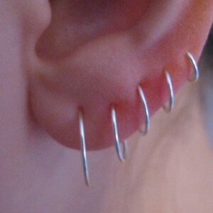 5 Silver Hoop Earrings Graduated Set 16 14 12 10 & 8mm 20g Nose Rings Curate Your Ears Stacked Ear