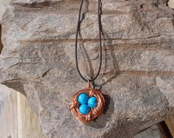 Bird Nest Necklace Turquoise & Copper Handmade