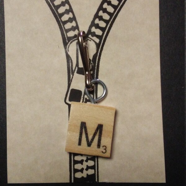 Initial M Scrabble Tile Zipper Pull Charm Capital Letter M or Your Initial Key Chain