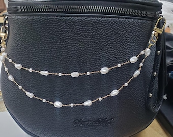 Chaîne de sac à main Pearl: Double chaîne de sac en or blanc Pearl