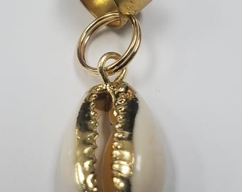 Gold Plated Natural Afrocentric Cowrie Shell Locs Braid Charm Ring