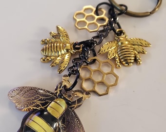 Honeybee Honeycomb Keychain: Gold, Black & Yellow Bag Charm