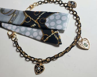 Evil Eye Black Protective Eye Bag Charm Black Chain Scarf Twilly Mini Purse Bag Set Purse Personalization Bag Bling