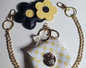 Yellow & Black Flower Mini Bag Charm: Gold Chain Purse Accessories