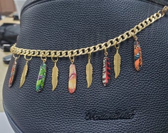 Multicolor Feathers Bag Chain: Handbag Dangle Charm - 12"