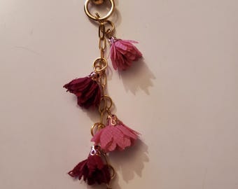 Pink & Burgundy Silk Flower Bag Charm: Handbag Purse Dangle