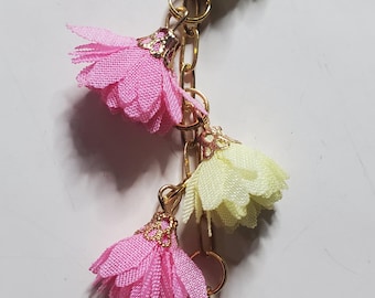 Silk Flower Cluster Bag Charm: Yellow & Pink Purse Bling