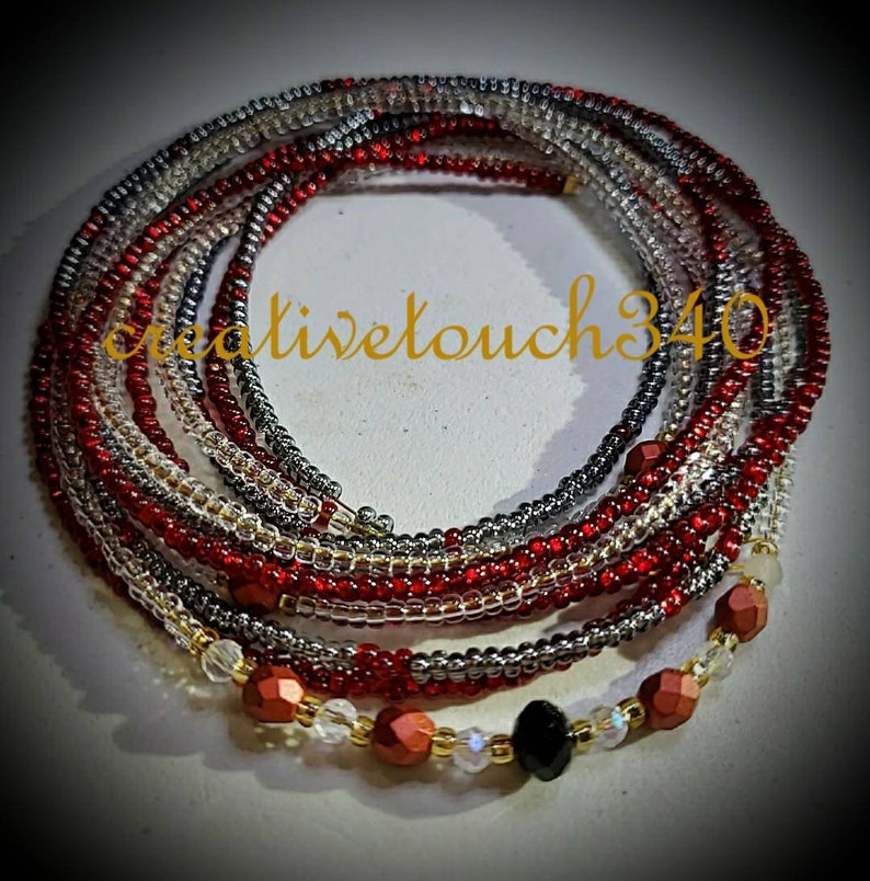 3 Strand Red Dark Gray Clear Gold Colors Waist Bead Set Glass Seed Beads African Afrocentric Jewelry Body Chain Belly Beads Natural Waist