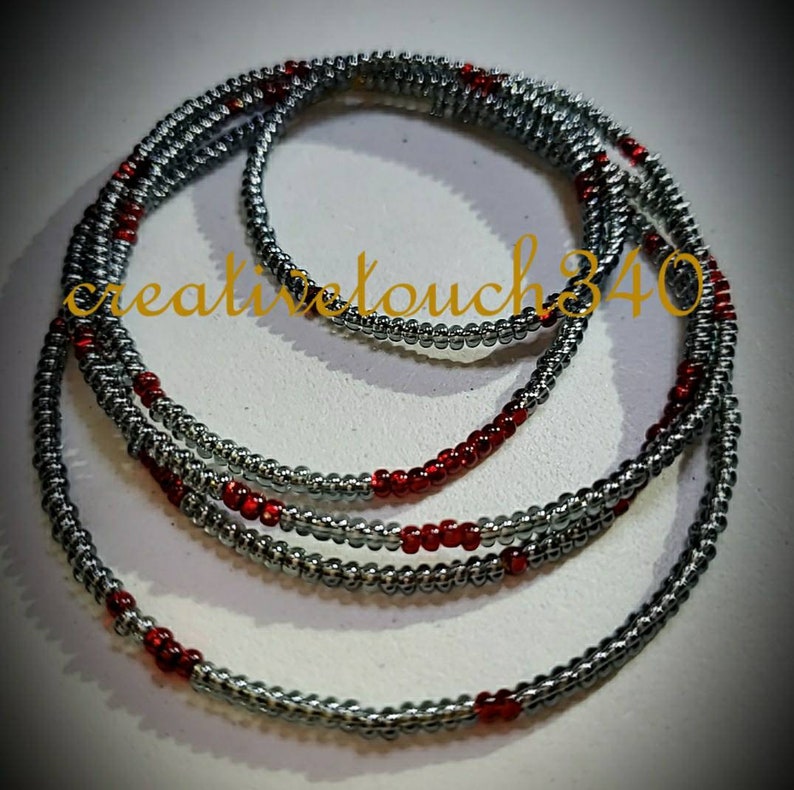 3 Strand Red Dark Gray Clear Gold Colors Waist Bead Set Glass Seed Beads African Afrocentric Jewelry Body Chain Belly Beads Natural Waist