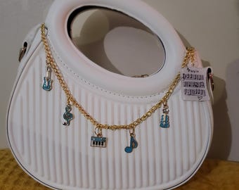 Gold & Turquoise Vinyl Record Handbag Chain: Musical Purse Charms