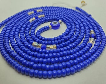 Contas de cintura azul royal com mau-olhado: corrente de barriga afrocêntrica