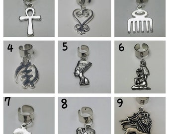 Silver Braid Charms: Adinkra Locs Hair Jewelry