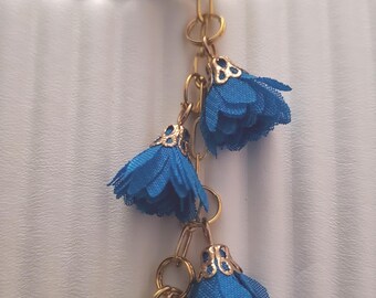 Silk Flower Cluster Bag Charm: Yellow, Blue & White Purse Dangle