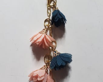 Silk Flower Cluster Bag Charm: Hunter Green & Peach Keychain