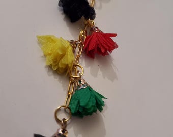 Silk Rasta Flower Bag Charm: Red, Yellow, Green, Black