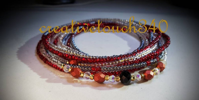 3 Strand Red Dark Gray Clear Gold Colors Waist Bead Set Glass Seed Beads African Afrocentric Jewelry Body Chain Belly Beads Natural Waist