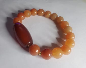 Carnelian And Sunstone Gemstone Beaded Stretch Bracelet Statement Jewelry
