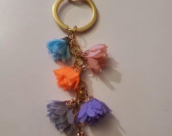 Multicolor Silk Flower Bag Charm: Gold Accent Purse Dangle