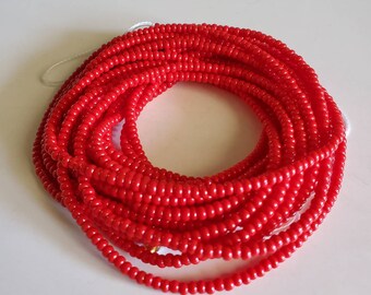 Red Glass Seed Bead Waist Beads: African Belly Chain Jewelry