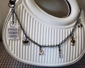 Music Lover's Bag Chain: Black & White Musical Charms, Handbag Dangle