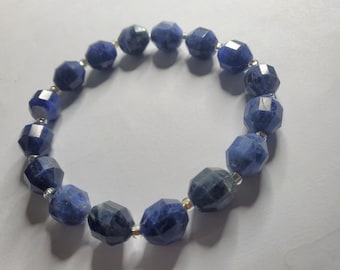 Sodalite Gemstone Beaded Stretch Bracelet Statement Jewelry