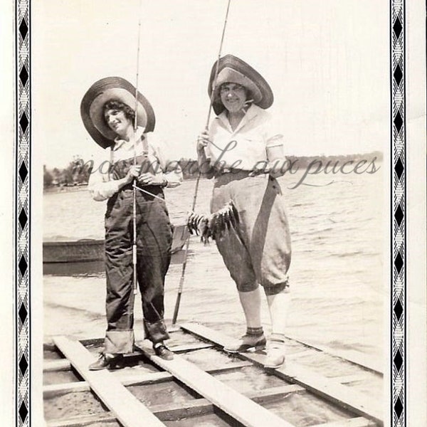 INSTANT DOWNLOAD Vintage Photo Two Women Fishing Paper Ephemera Junk Journaling Scrapbooking Paper Crafts Collage Art