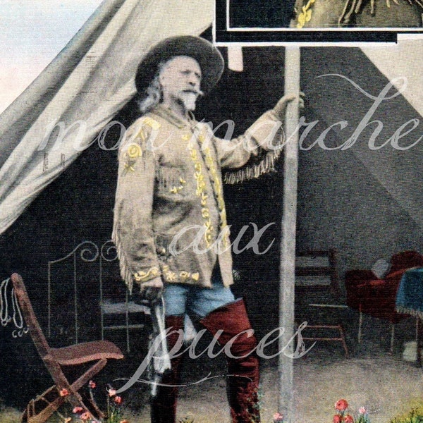 INSTANT DOWNLOAD Antique Victorian Buffalo Bill Cody Postcard Paper Ephemera Junk Journaling Scrapbooking Paper Crafts