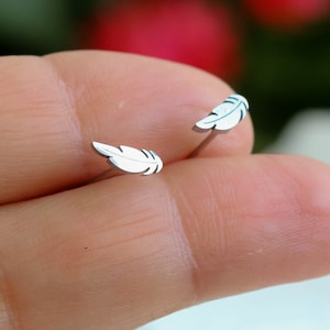 Small silver stud earrings, feather posts, stainless steel jewelry, titanium, surgical steel, gifts for her, for children