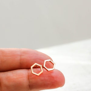 Honey comb, gold hexagon stainless steel earrings stud, jewelry minimalist, tiny posts, unique posts