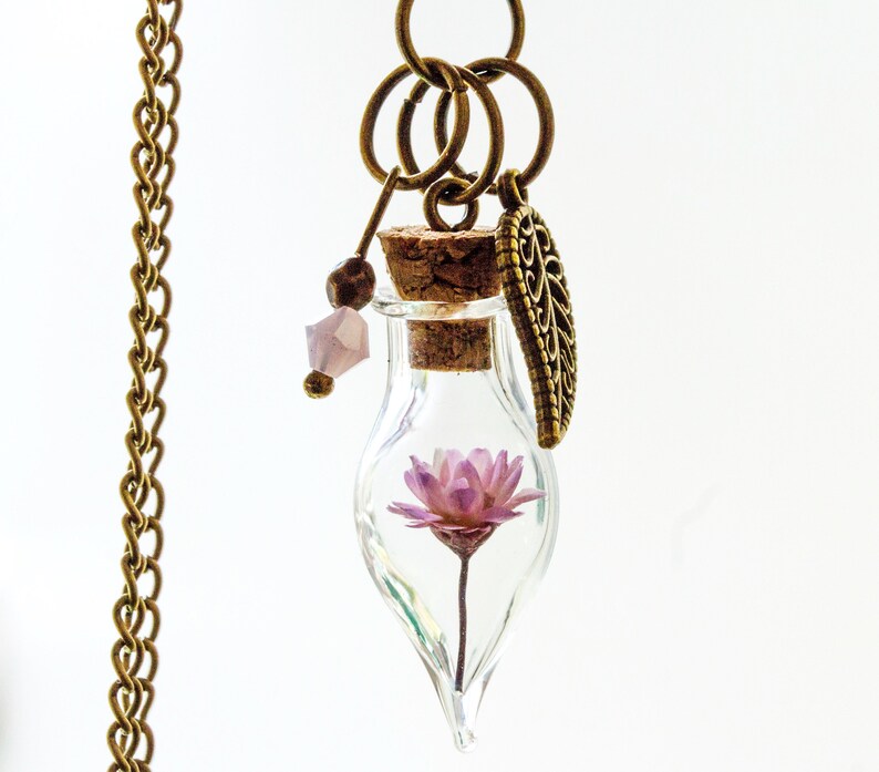 gift for frien Real flower Necklace Mother/'s Day Terrarium Birthday Gift rose flower personalized necklace raffineese Bottle Pendant
