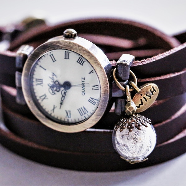 Montres pour femmes, montre Wrap, bracelet-bracelet, bracelet long, montre femme vintage, cadeaux uniques, cuir, bijoux vintage, bracelet lettre, cadeaux