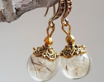 Boucles d’oreilles suspendues, Pusteblume en verre, Antique, Bijoux vintage, Cadeaux pour femme, Pissenlit, Boucles d’oreilles en boule, Cadeau de Noël, Pièces uniques