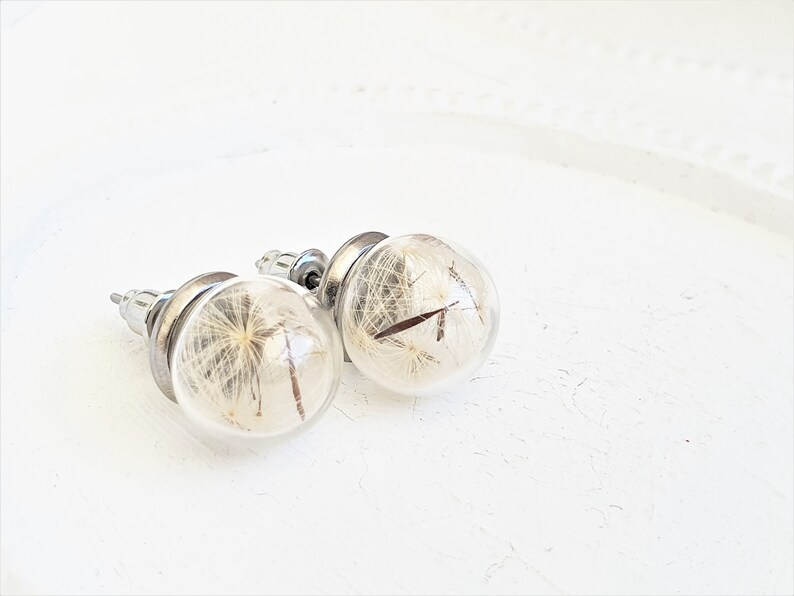 Dandelion Studs Earrings Glass Globe earrings wish jewelry Etsy