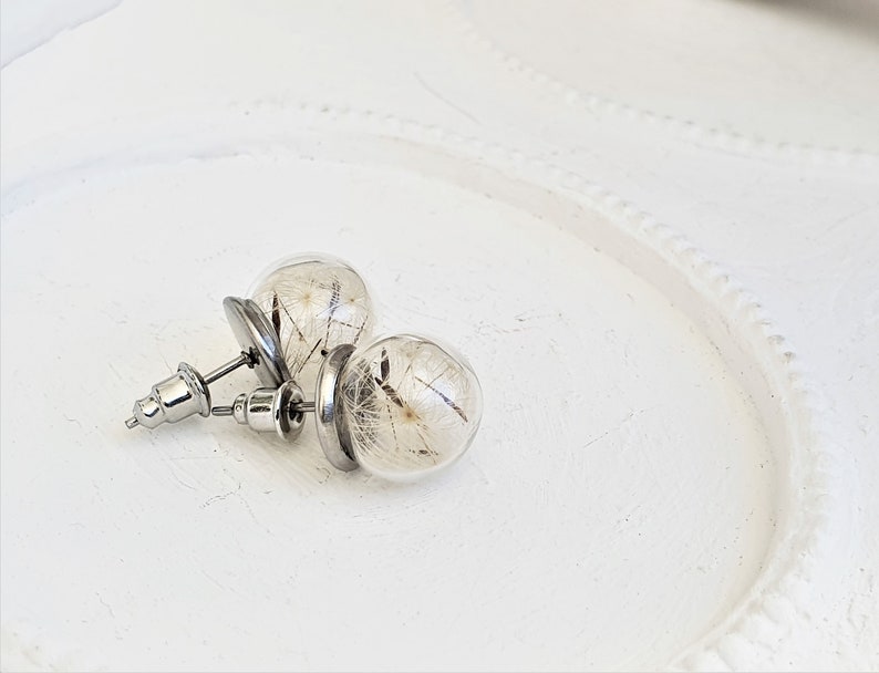 Dandelion Studs Earrings Glass Globe earrings wish jewelry Etsy