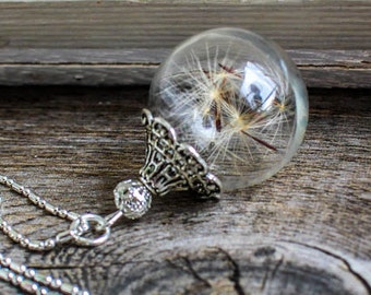 Dandelion necklace on a vintage antique silver chain , Unique gifts for her