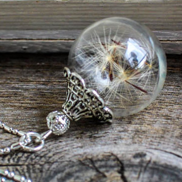 Dandelion necklace on a vintage antique silver chain , Unique gifts for her