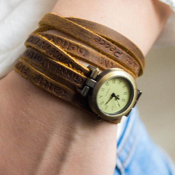 Montres pour femmes, montre Wrap, montre-bracelet, montres en cuir, cadeaux uniques, montre bracelet, montre vintage, montre Boho, bracelet lettre, montre unique